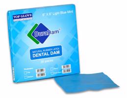 TOP GLOVE Latexová blána Dental Dam, 52 ks, 12.7 x 12.7 cm, máta Barva: Světle modrá